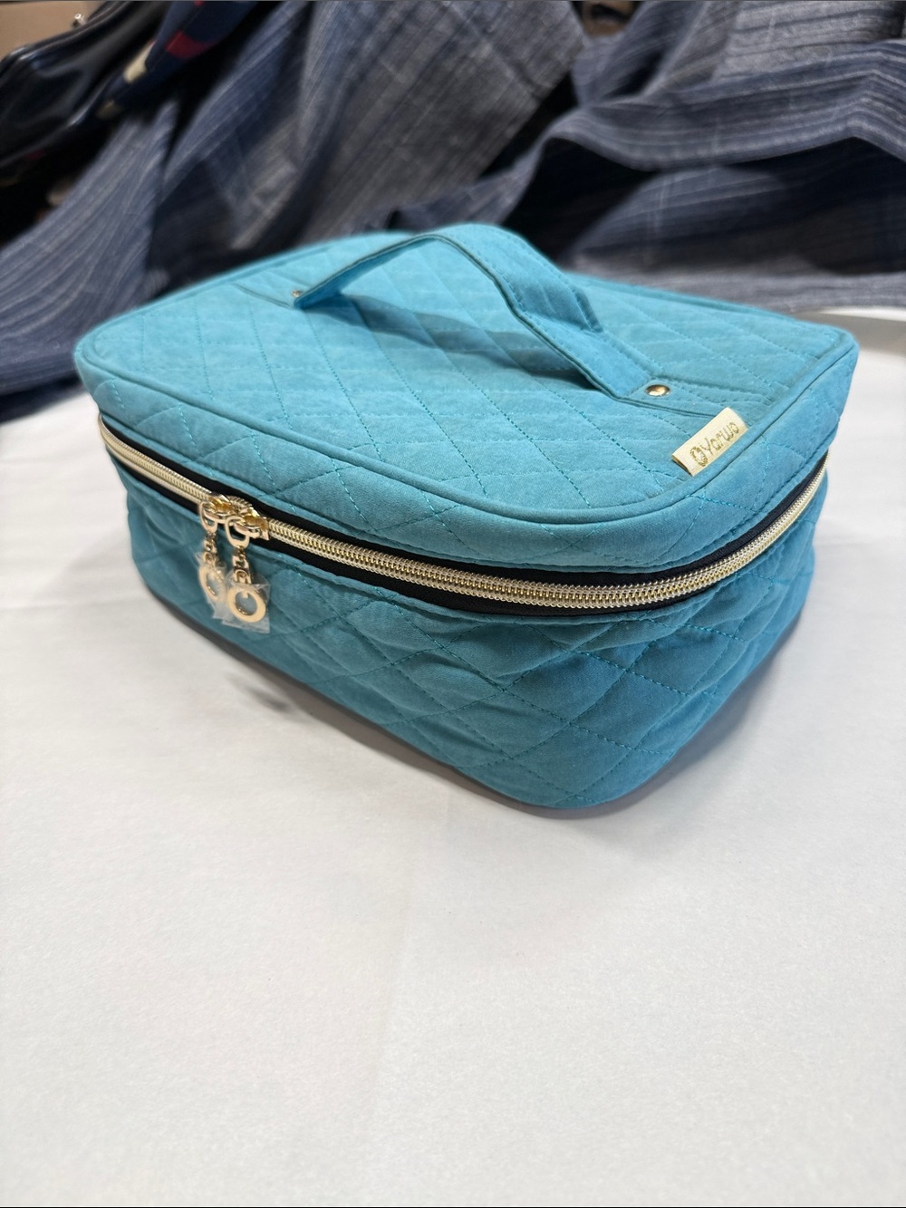 Quilted Teal Nail Polish Case with Top Handle
